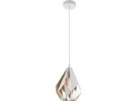 Eglo Lampada A Sospensione Carlton 1, Lampada A Sospensione Vintage A 1 Luce, Lampada A Sospensione Retrò In Acciaio, Colore: Bianco, Oro, Attacco: E27, Ø 20,5 Cm