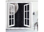 Abakuhaus Tenda Da Doccia Spaziale, Finestra Sullo Spazio Decorazioni A Tema Illustrazione Con Luna E Stelle, 175 X 180 Cm, Nero Bianco Grigio