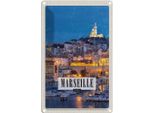 Vianmo Insegna Di Latta 18X12 Cm Retro Marseille France Panorama Nacht