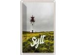 Vianmo Insegna Di Latta 18X12 Cm Sylt Strand Leuchtturm Wiese