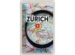 Vianmo Insegna Di Latta 18X12 Cm ZüRich Schweiz Karte Lupe Stadt