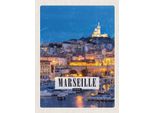 Vianmo Insegna In Legno 30X20 Cm Retro Marseille France Panorama Nacht