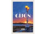 Vianmo Insegna In Legno 30X20 Cm Gijon Spain Sonnenuntergang Meer