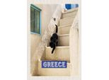 Vianmo Insegna In Legno 30X20 Cm Greece Griechenland WeißE Treppe Katze