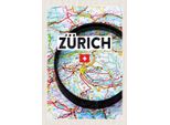 Vianmo Insegna In Legno 30X20 Cm ZüRich Schweiz Karte Lupe Stadt