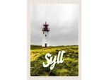 Vianmo Insegna In Legno 30X20 Cm Sylt Strand Leuchtturm Wiese