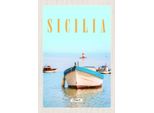 Vianmo Insegna In Legno 30X20 Cm Sizilien Italien Boot Ufer Strand Meer