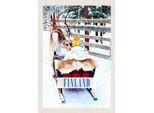 Vianmo Insegna In Legno 30X20 Cm Finnland Schnee Kind Hirsch Schlitten