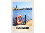 Vianmo Insegna In Legno 30X20 Cm Hamburg Hafen Deutschland Fluss Stadt