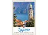 Vianmo Insegna In Legno 30X20 Cm Lugano Schweiz See Kirche Gebirge