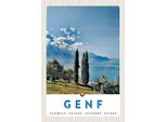 Vianmo Insegna In Legno 30X20 Cm Genf Schweiz See Natur Himmel