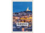 Vianmo Insegna In Legno 18X12 Cm Retro Marseille France Panorama Nacht