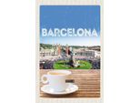 Vianmo Insegna In Legno 18X12 Cm Barcelona Spain Panorama Bild Kaffee