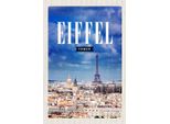 Vianmo Insegna In Legno 18X12 Cm Eiffel Tower Panorama Bild Retro