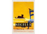 Vianmo Insegna In Legno 18X12 Cm Sizilien Italien Malerisches Bild Katze