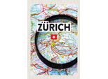 Vianmo Insegna In Legno 18X12 Cm ZüRich Schweiz Karte Lupe Stadt