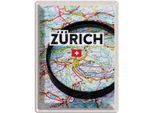 Vianmo Insegna Di Latta 40X30 Cm ZüRich Schweiz Karte Lupe Stadt