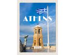 Vianmo Insegna In Legno 40X30 Cm Athens Greece Flagge Akropolis