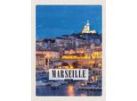 Vianmo Insegna In Legno 40X30 Cm Retro Marseille France Panorama Nacht