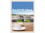 Vianmo Insegna In Legno 40X30 Cm Barcelona Spain Panorama Bild Kaffee