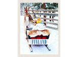 Vianmo Insegna In Legno 40X30 Cm Finnland Schnee Kind Hirsch Schlitten