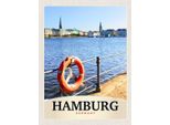 Vianmo Insegna In Legno 40X30 Cm Hamburg Hafen Deutschland Fluss Stadt