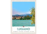 Vianmo Insegna In Legno 40X30 Cm Lugano Schweiz See Ausblick Auf Stadt