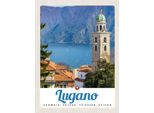 Vianmo Insegna In Legno 40X30 Cm Lugano Schweiz See Kirche Gebirge