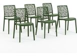 Set Di 6 Sedie Impilabili In Polipropilene Con Fibra Di Vetro Per Uso Esterno E Giardino, Bar E Ristorante, Cucina Design Moderno - Anna - Olive