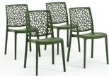 Set Di 4 Sedie Impilabili In Polipropilene Con Fibra Di Vetro Per Esterni E Giardino, Bar E Ristorante, Cucina Dal Design Moderno - Anna - Olive