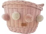 Cestino Per Bicicletta In Vimini Con Gancio, Rosa Sporco Con Pompon