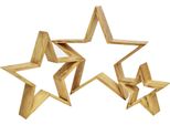 1.05 Stelle In Legno Di Mango In Set Da 3 - Ca. 39 / 29 / 20 Cm - Grandi Stelle Decorative Per Natale