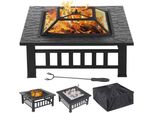 Caminetto Da Giardino 3 In 1 81 X 81 X 36,5 Cm, Ciotola Quadrata Per Il Fuoco, Cesto Per Il Fuoco Con Coperchio E Parascintille, Pozzo Di Fuoco Per Patio, Caminetto Da Tavolo, Esterno, Campeggio, Falò, Riscaldamento