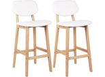 Sgabello Da Bar Vijay - Set Di 2 - Con Schienale - Struttura In Legno - Sgabelli Da Bar Ergonomici - Cucina - Bianco - Altezza Seduta 65Cm