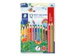 Staedtler® 129 NC12P1 Matite Colorate Confezione Bonus Noris Club® Super Jumbo - 4 Mm, Triangolare, Scatola Di Cartone, 10+2 Colori + Temperino