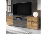 Tavolino Tv Selsey Bros - Tavolino Tv In Rovere Wotan / Grigio Lucido Con Illuminazione Led, Larghezza 137 Cm