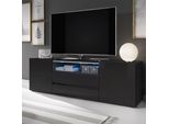 Tavolino Tv Selsey Bros - Tavolo Tv In Nero Opaco / Nero Lucido Con Illuminazione Led, Larghezza 137 Cm