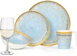 Set Di Stoviglie Da Campeggio In Melamina 4 Persone Crystal Blue + 4 Bicchieri Da Vino Tiamo White Servizio Da Tavola Picnic Bbq Cookware