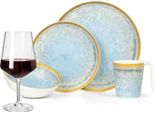 Set Di Stoviglie Da Campeggio In Melamina 4 Persone Crystal Blue + 4 Bicchieri Da Vino Rosso Milano Bicchieri Da Vino Rosso Stoviglie Picnic Bbq