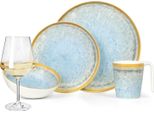 Set Di Stoviglie Da Campeggio In Melamina 4 Persone Crystal Blue + 4 Bicchieri Da Vino Milano White Servizio Da Tavola Picnic Bbq Cookware
