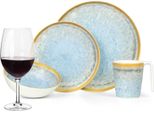 Set Di Stoviglie Da Campeggio In Melamina Per 4 Persone Crystal Blue + 4 Bicchieri Da Vino Rosso Tiamo Bicchieri Da Vino Rosso Stoviglie Picnic Bbq