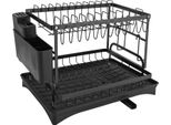Scolapiatti - 2 Livelli - Acciaio - Vaschetta Con Scarico - Portaposate - Ganci - Per Piano Di Lavoro Della Cucina - Nero