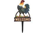 Cartello Da Giardino Welcome Rooster In Ghisa Colorata - Cartello Decorativo A Innesto Per Aiuola Giardino Anteriore - Cartello In Metallo Antiruggine Resistente Alle Intemperie - Altezza 32,5 Cm - Decorazione Casa Di Campagna