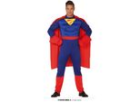 Costume Di Carnevale Supereroe Muscolo Tuta Figura Avventura Capo Potente Eroe Collant Rosso Blu, Taglia: 48 - 50 (M) Colore: Blu
