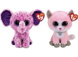 Ty - Animali Di Peluche - Beanie Boo - Gatto Rosa Fiona Ed Elefante Eva
