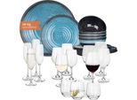 Set Di Stoviglie Da Campeggio In Melamina 4 Persone Stone Blue + 16 Bicchieri Tiamo Bicchieri Da Acqua Bicchieri Da Vino Bicchieri Da Champagne FlûTes Stoviglie Picnic Bbq Cookware