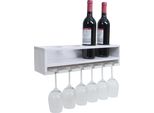 Portabottiglie HWC-P21, Portabicchieri Da Parete Per 4 Bottiglie/6 Bicchieri In Legno Mvg 12X48X12Cm ~ Bianco