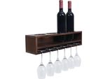 Portabottiglie HWC-P21, Portabicchieri Da Parete Per 4 Bottiglie/6 Bicchieri In Legno Mvg 12X48X12Cm ~ Marrone