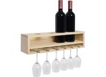 Portabottiglie HWC-P21, Portabicchieri Da Parete Per 4 Bottiglie/6 Bicchieri In Legno Mvg 12X48X12Cm ~ Naturale
