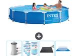 Piscina Intex Con Struttura Rotonda - 366 X 76 Cm - Blu - Inclusa Pompa - Filtro - Tappetino Solare - Copertura Del Suolo
